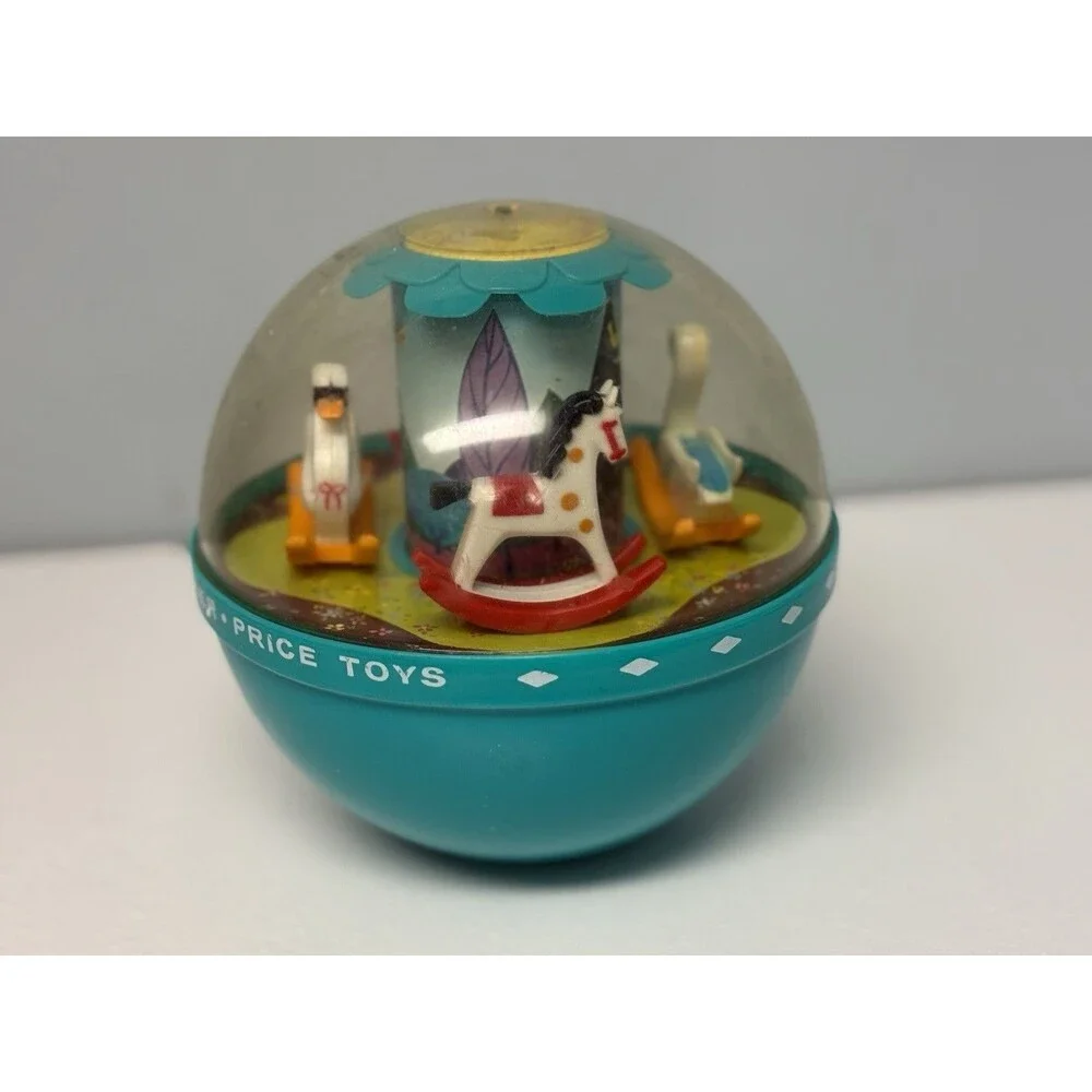 Vintage 1966 Fisher Price Roly Poly Chime Ball 165 Rocking Horses Swans Baby Toy